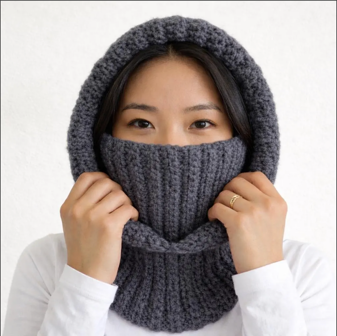 Crochet Balaclava Pattern — Ribbed Turtleneck Hooded Cowl (Beginner PDF)