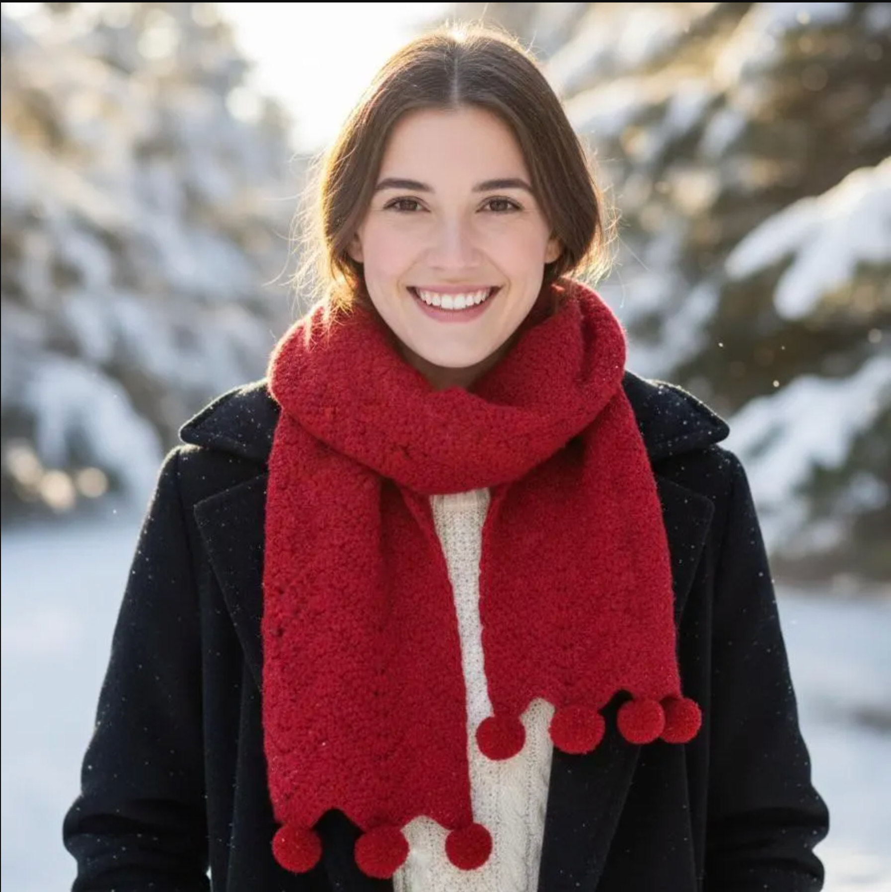 Easy Crochet Scarf Pattern — Chunky Pom-Pom Zigzag Scarf (PDF)